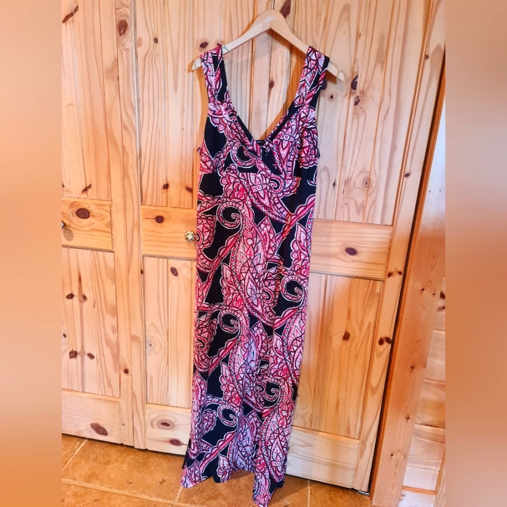 INC Wrap V Bodice Pleated Straps Modern Paisley Print Maxi Size XL